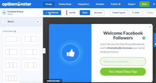 add elements to the liked template - OptinMonster add elements to the liked template