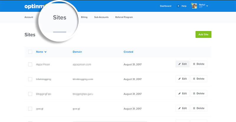 05-Choose-to-Edit-Your-Site-in-OptinMonster-v4 - OptinMonster Choose Sites From Menu