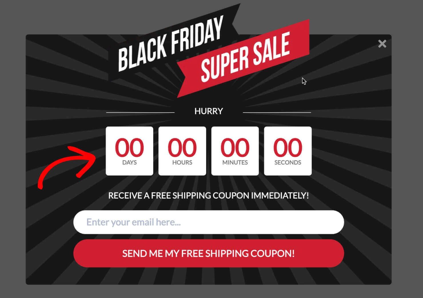 black-friday-popup-with-countdown-timer - OptinMonster Black Friday Popup that includes a countdown timer.