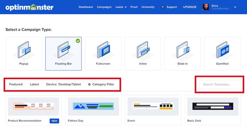 Filter and search Floating Bar templates. - OptinMonster Filter and search Floating Bar templates.