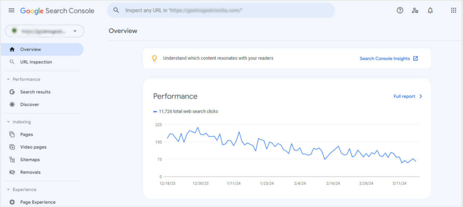 google-search-console-overview - OptinMonster Google Search Console's Overview page, with a graph showing search clicks over time