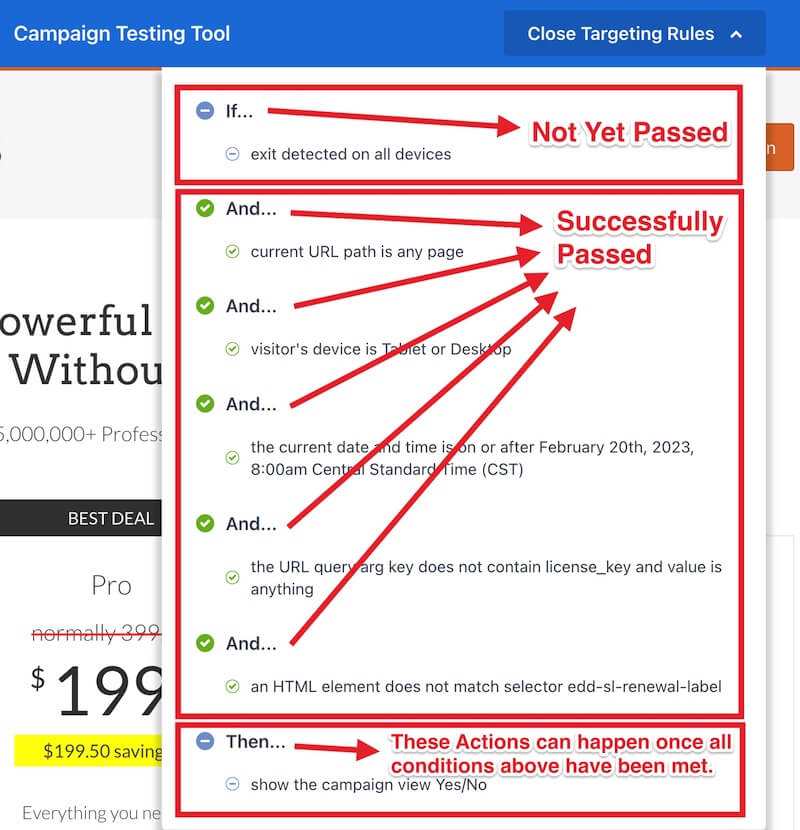 Live Site Inspector Display Rules Summary. - OptinMonster Live Site Inspector Display Rules Summary.