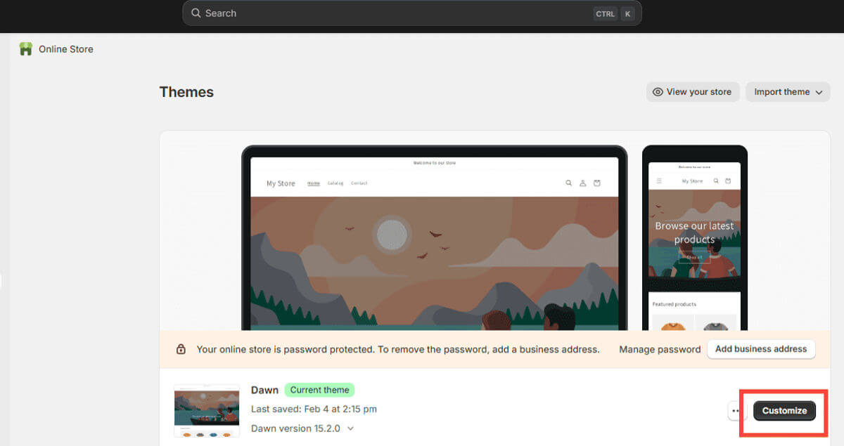 shopify-customize-current-theme - OptinMonster Customize current theme