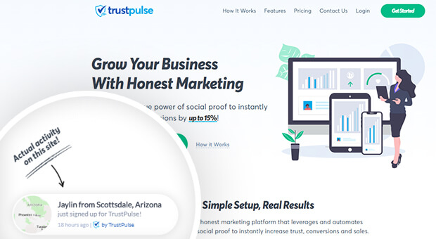 trustpulse social proof notifications software - OptinMonster trustpulse social proof example