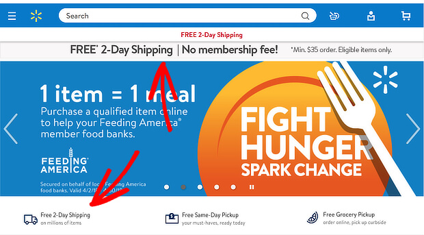 walmart free shipping - OptinMonster checkout page best practices - free shipping