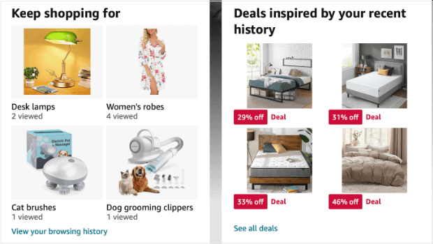 amazon-personalized-product-recommendations - OptinMonster Screenshot of personalized product recommendations on Amazon