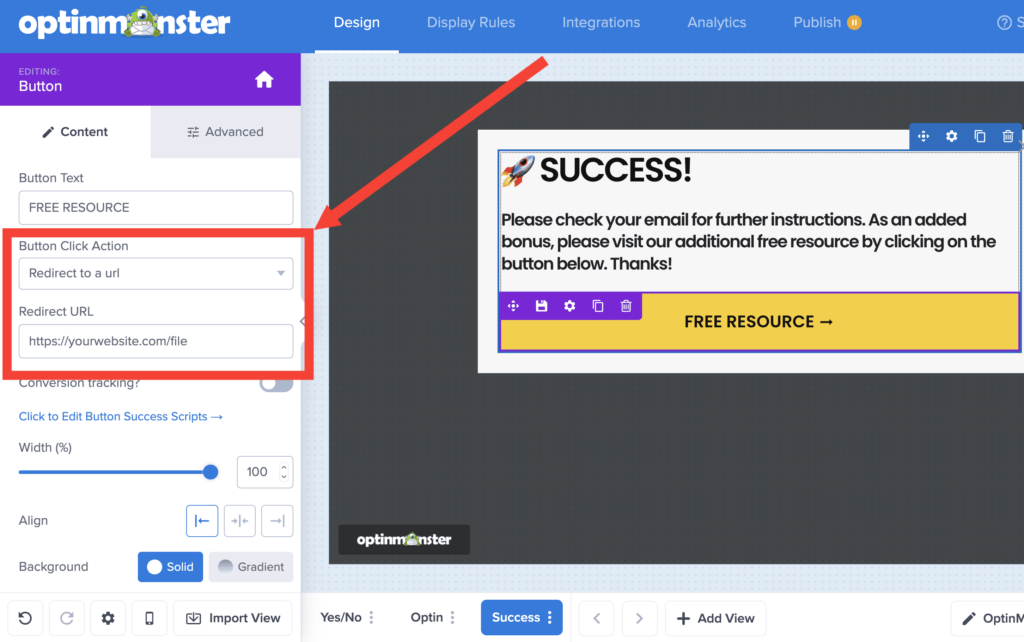 button-action-url-redirect-OptinMonster - OptinMonster button action url redirect