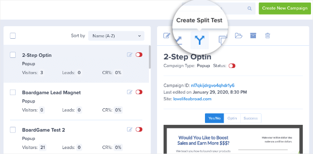 Create Split test from your optinmonster dashboard-min - OptinMonster Create Split test from your optinmonster dashboard