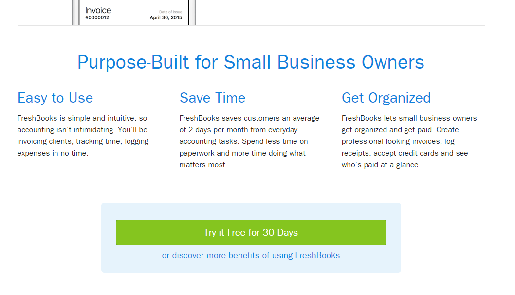 Freshbooks offers a free trial as a point of conversion. Freshbooks offers a free trial as a point of conversion.