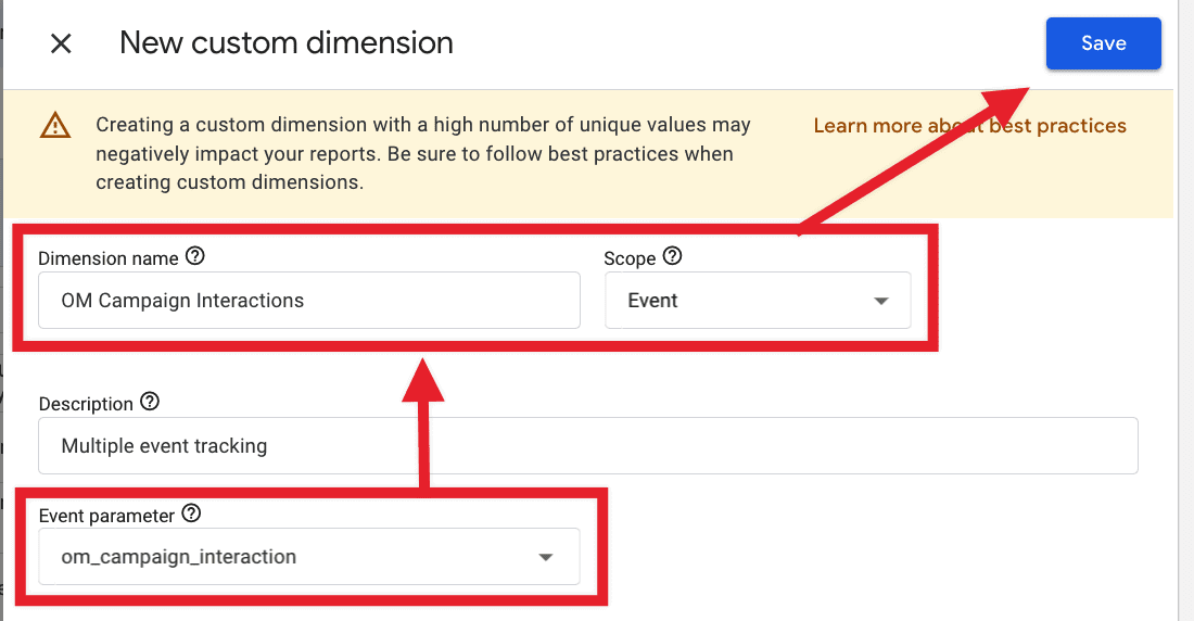Custom dimensions for the OM Campaign Interaction event parameter. - OptinMonster Custom dimensions for the OM Campaign Interaction event parameter.