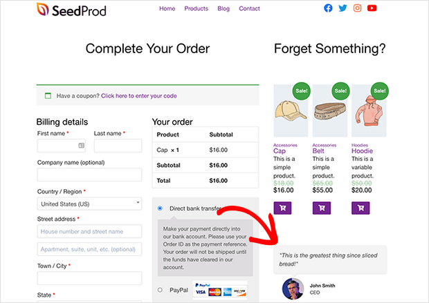 rsz_custom-woocommerce-checkout-page - OptinMonster add testimonials to checkout page with seedprod