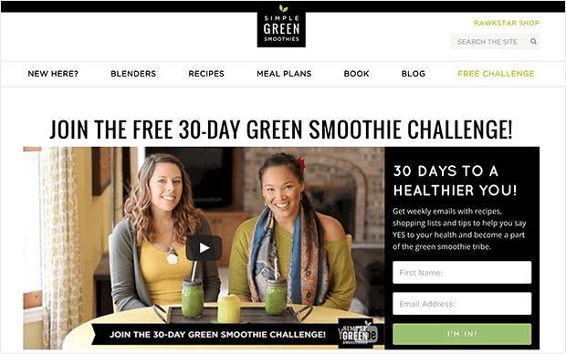 smoothie-challenge - OptinMonster grow your email list fast with a smoothie challenge example