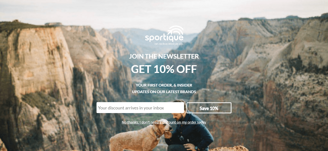 Sportique used a full screen optin as a creative email marketing ideas for ecommerce to increase conversions - OptinMonster Sportique used a full screen optin as a creative lifestyle brand marketing to increase conversions